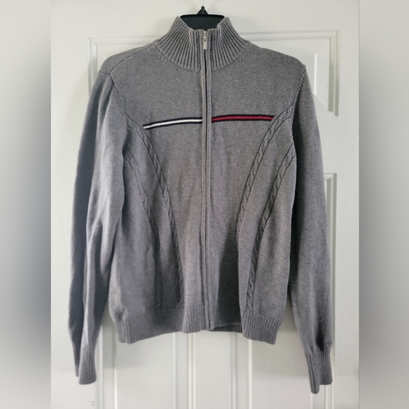 Tommy Hilfiger Gray Zip Up Sweater with Sporty Design - Picture 1 of 5